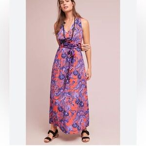 Anthropologie Maeve Macie Maxi Dress Jungle Floral Coral Purple